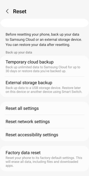 reset android phone settings