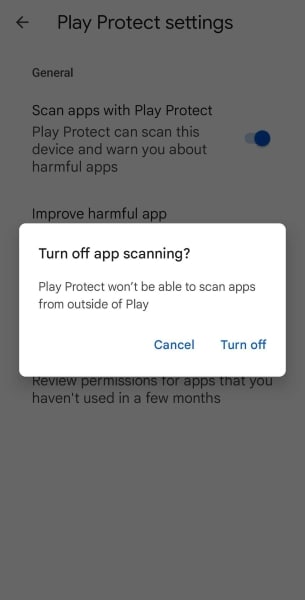 turn off app scanning