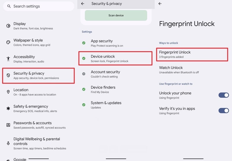 navigate to security settings
