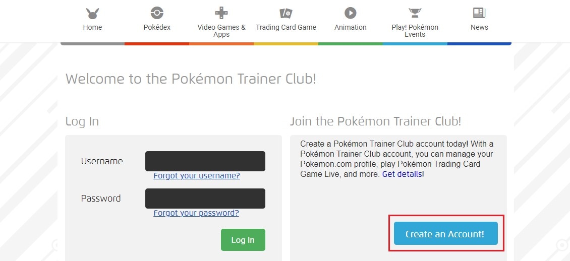 create pokemon trainer club account