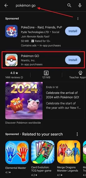 search pokemon go on play store