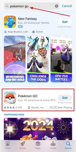 search pokemon go on app store