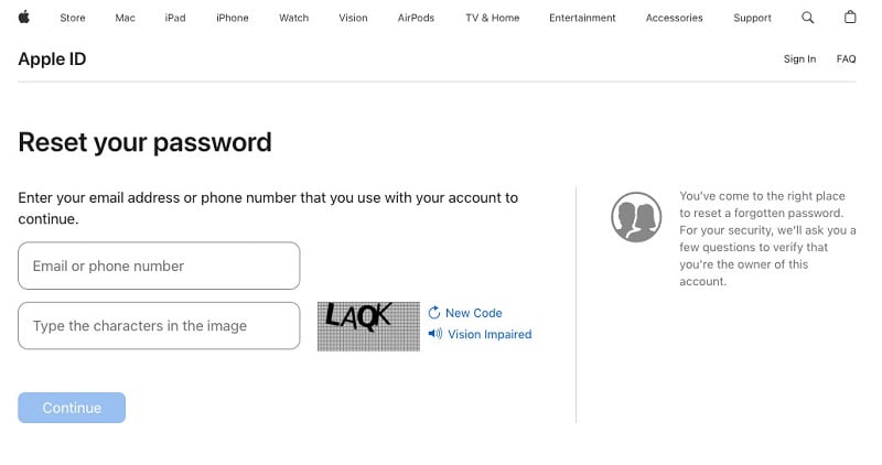 icloud reset your password