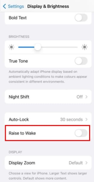 iphone turn off raise to wake