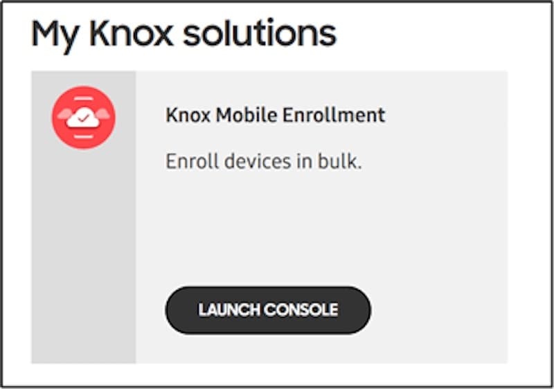 pagina di registrazione di Knox Mobile