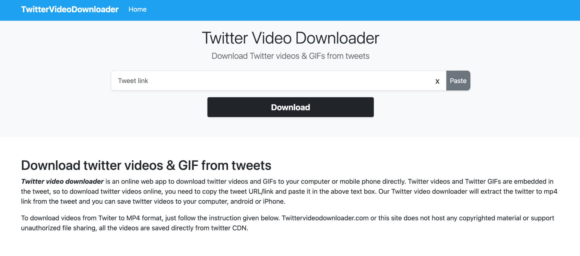 Twitter Video Downloader homescreen