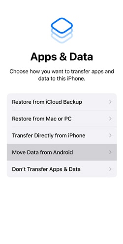 Motorola to iPhone transfer via Move to iOS.