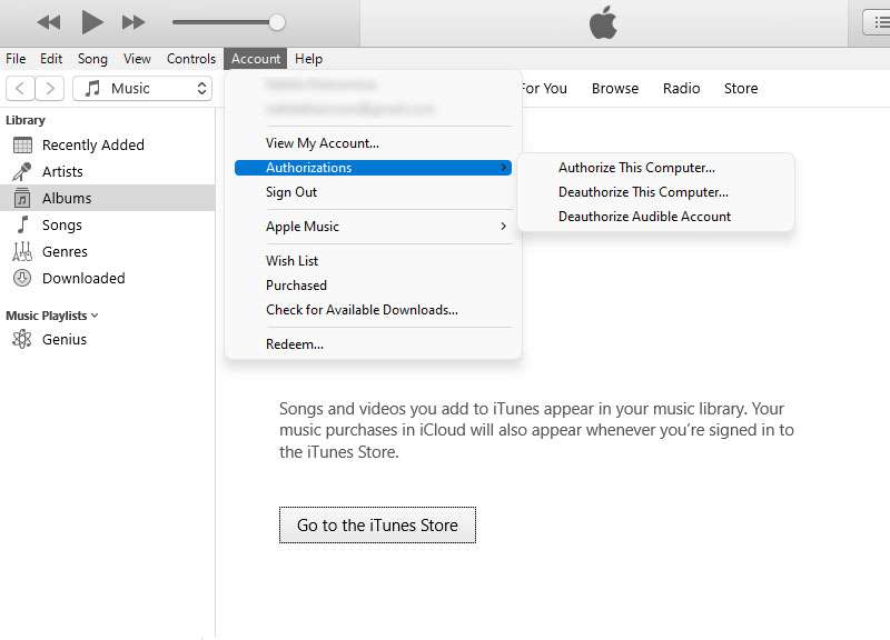 Give authorization to transfer music to iTunes.