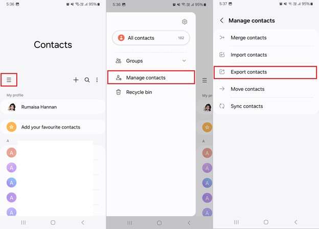 export contacts with the contacts app