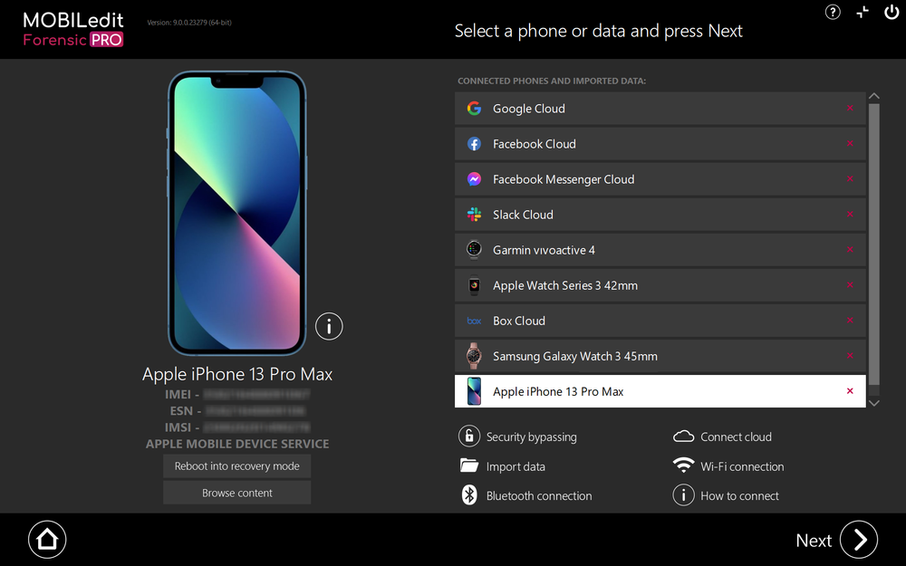 MOBILedit Forensic operating interface.