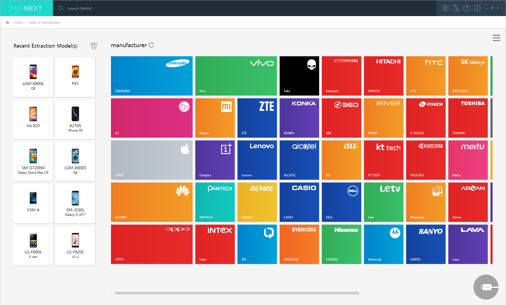 Interfaccia operativa forense mobile Hancom MD-NEXT.