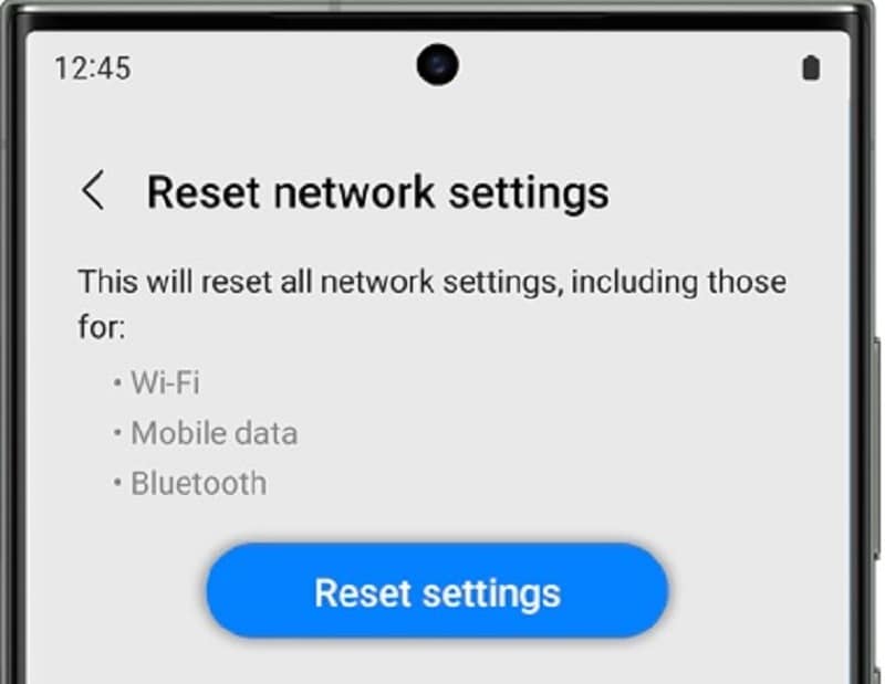 android reset network settings interface
