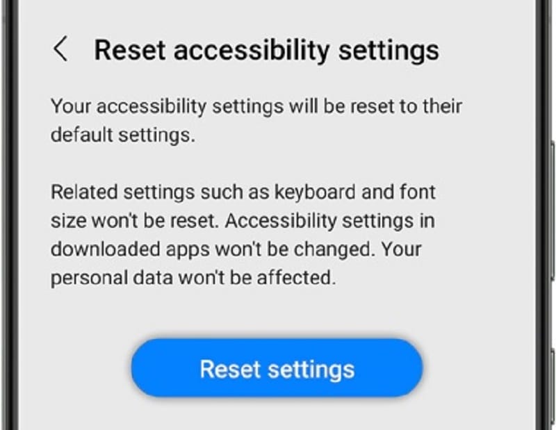 Android ripristina le impostazioni di accessibilità