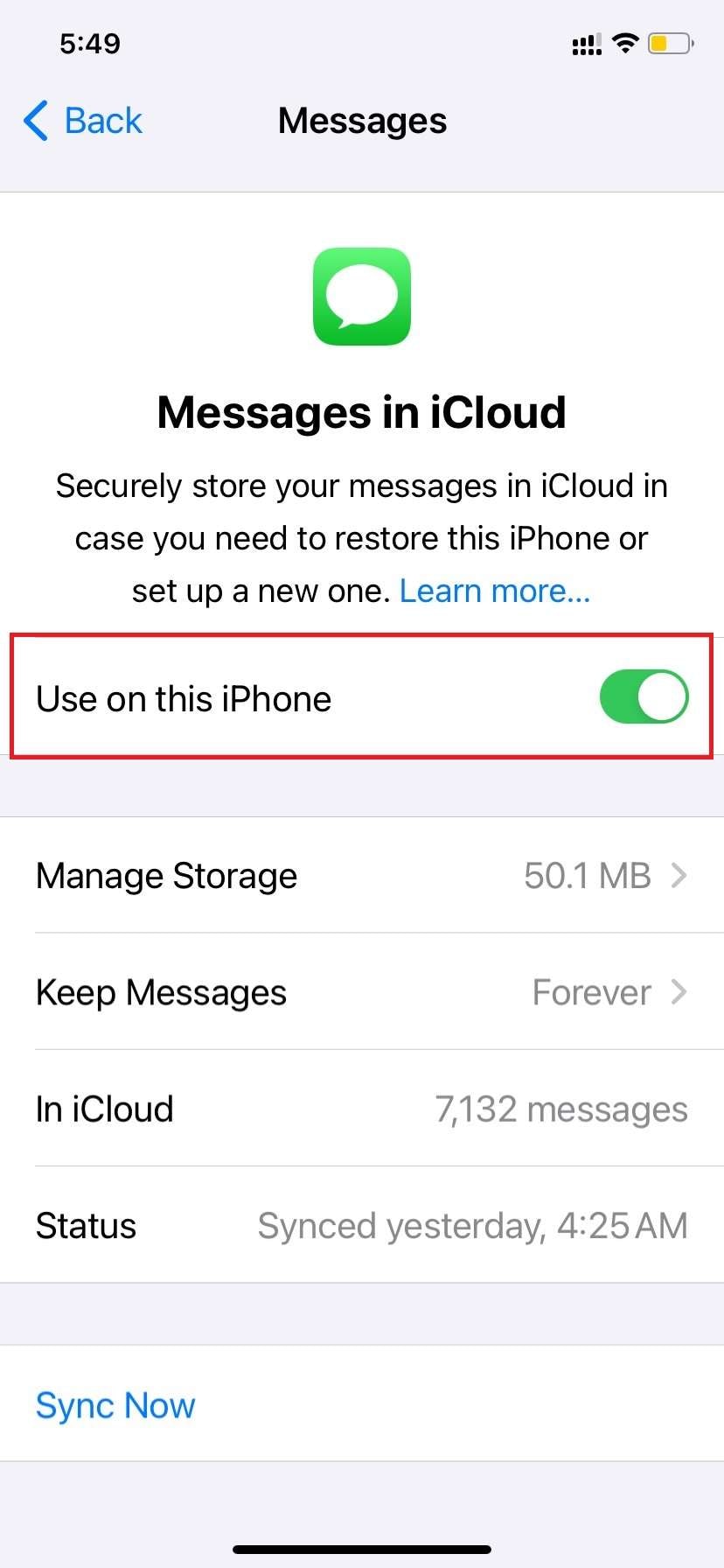 Check if the Use on this iPhone is enabled.