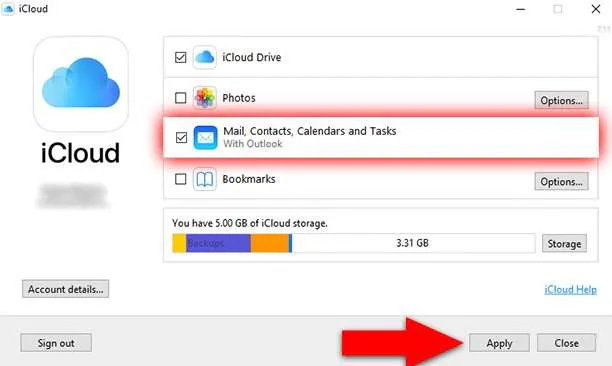 add calendar in outlook via icloud