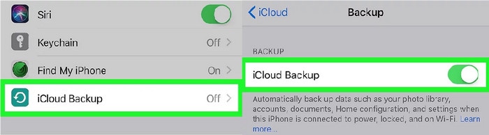 opción de copia de seguridad en icloud