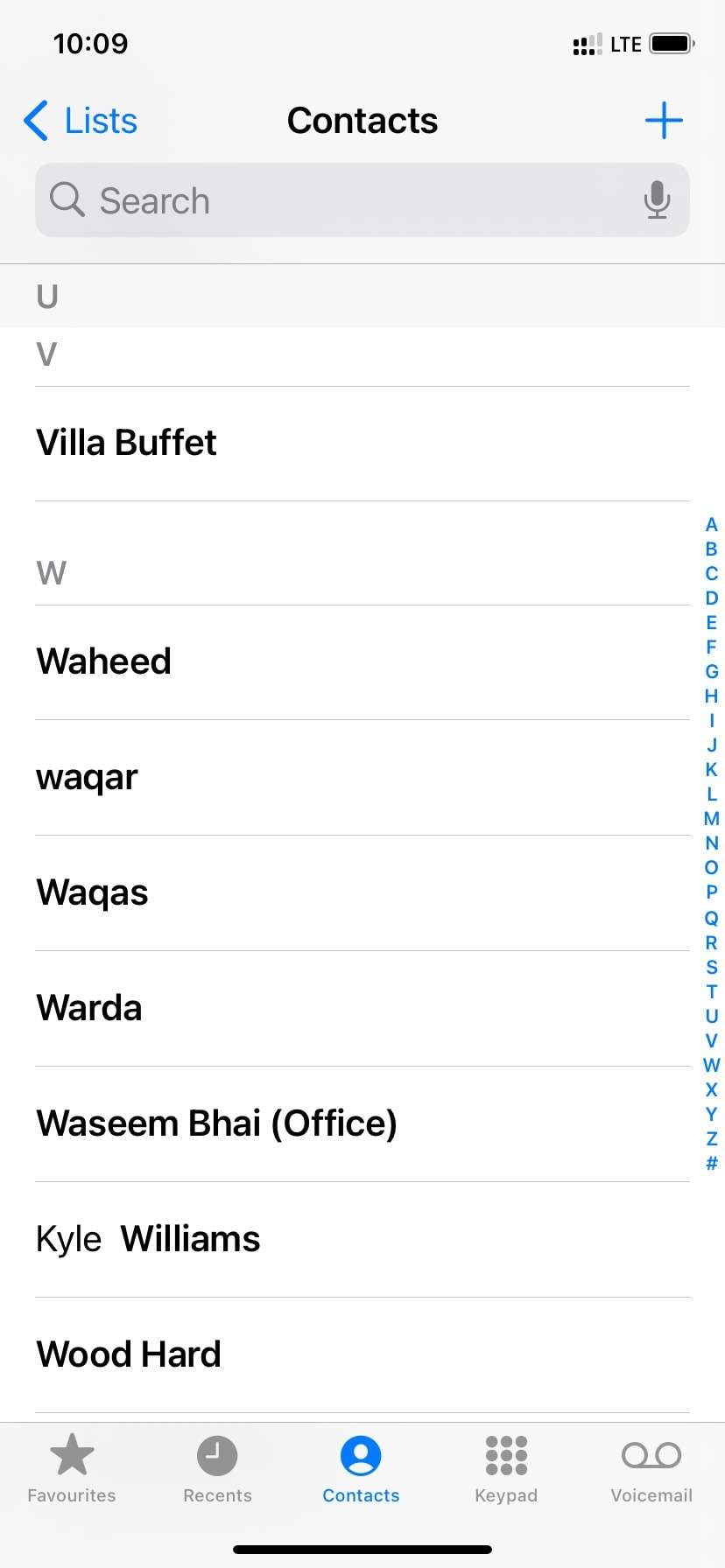 iPhones contact list.