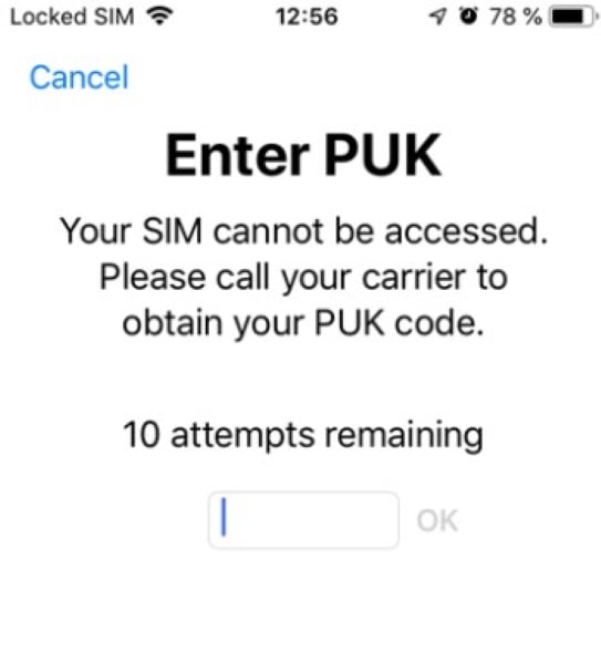 enter puk to unlock sim card