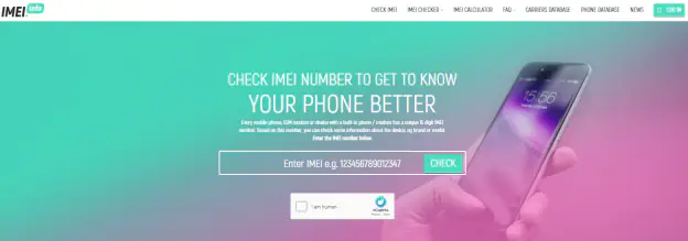 Interface du site web d'IMEI Info 