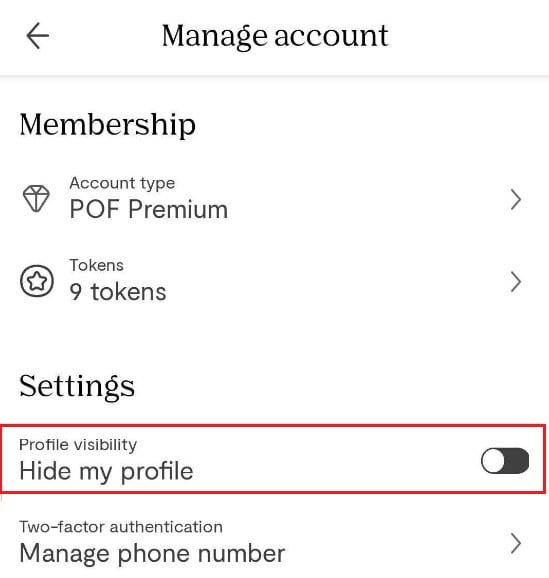 hide pof profile phone