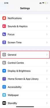 navigate to general in iphone’s settings.