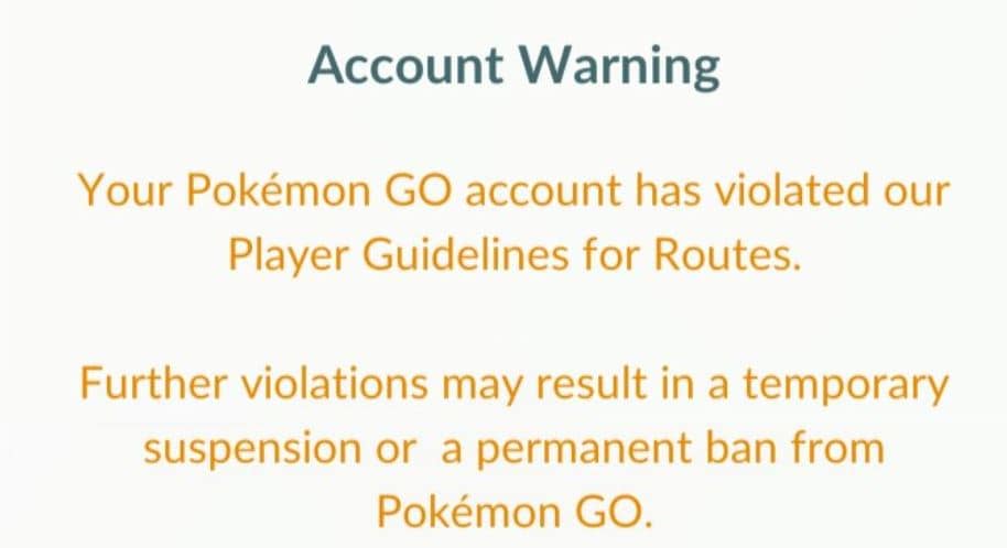 pokemon go account warning