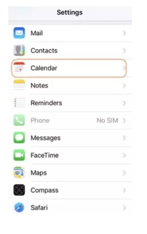 calendar option on iphone settings