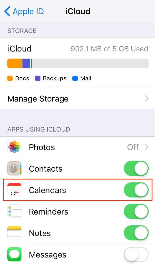 desactivar la sincronización del calendario icloud 