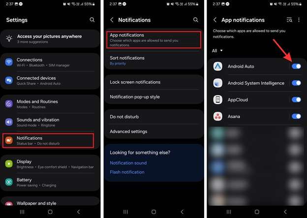 disable app notifications in settings