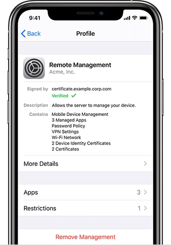 rimuovere la gestione mdm dal dispositivo iOS