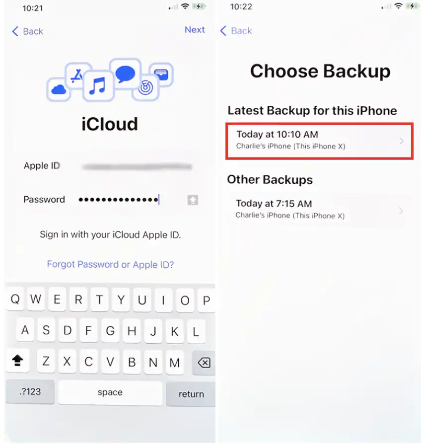 login in to icloud option