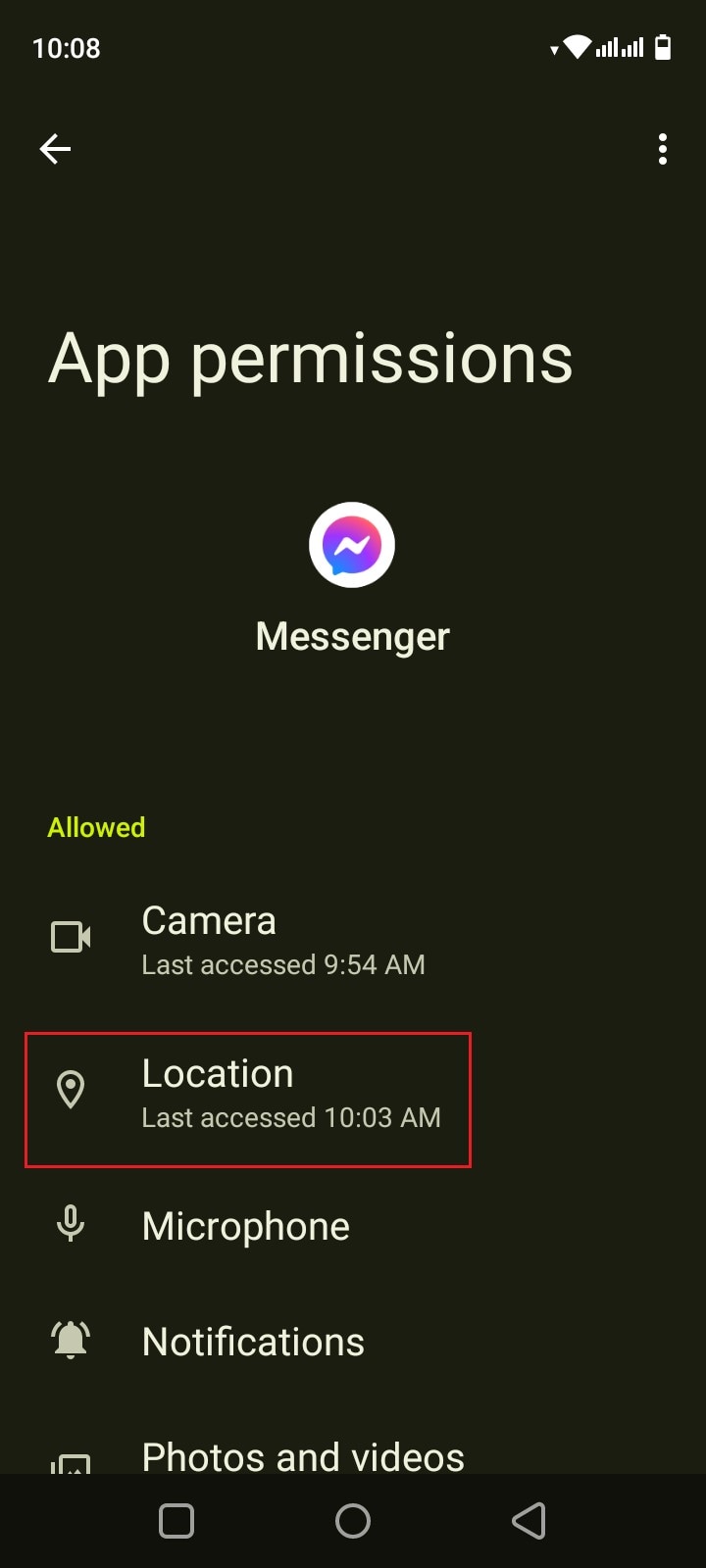 location permission on messenger