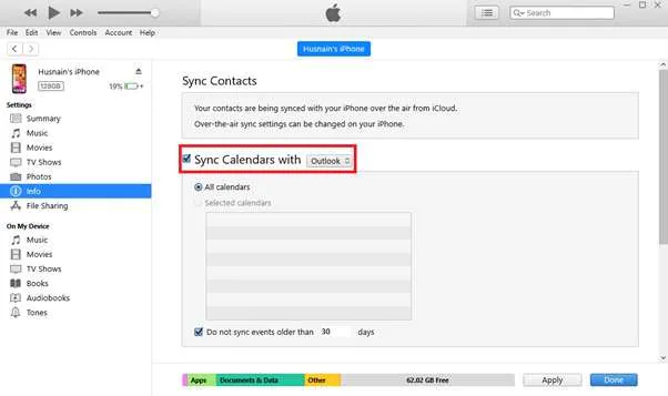 enable sync calendar with outlook.