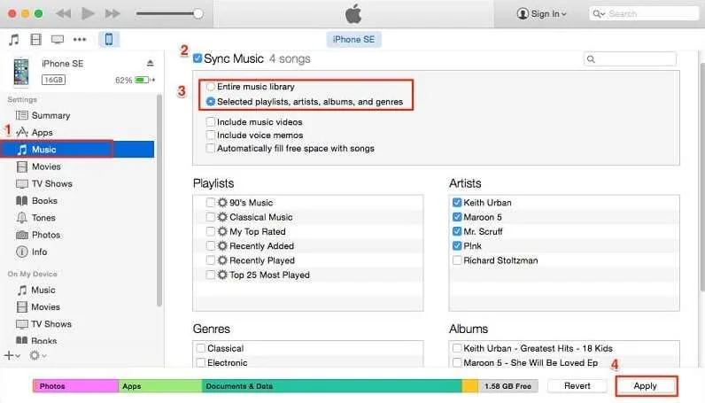 transfert de musique à l'aide d'iTunes