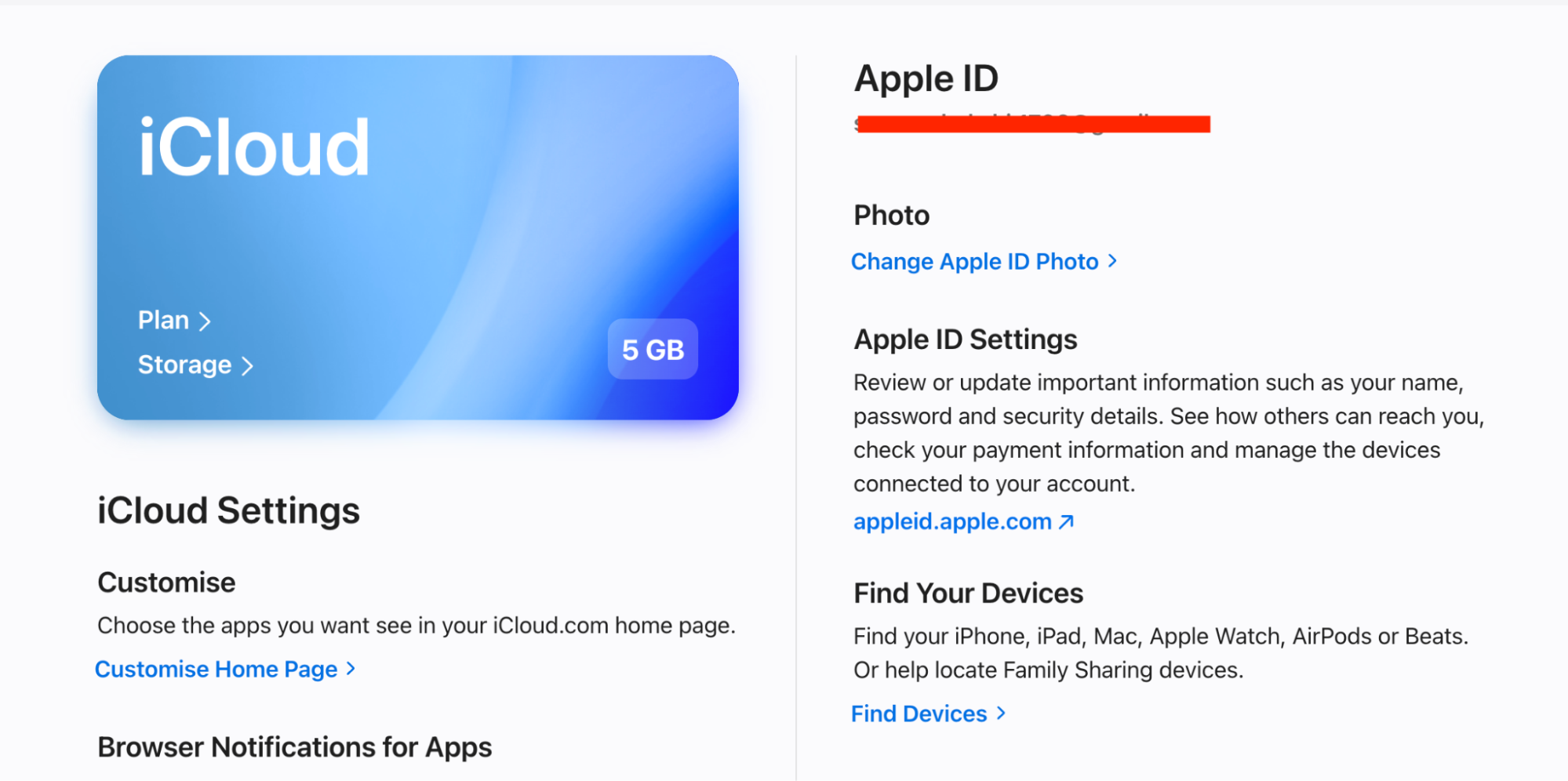 iCloud Find your Devices option