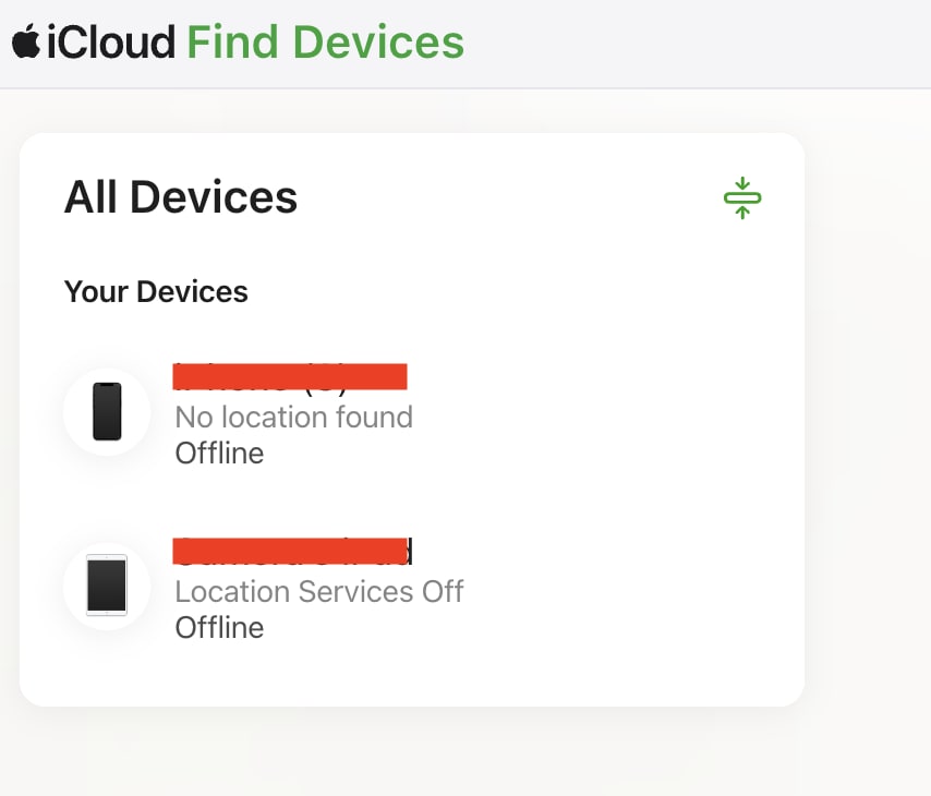 iCloud All Devices List 
