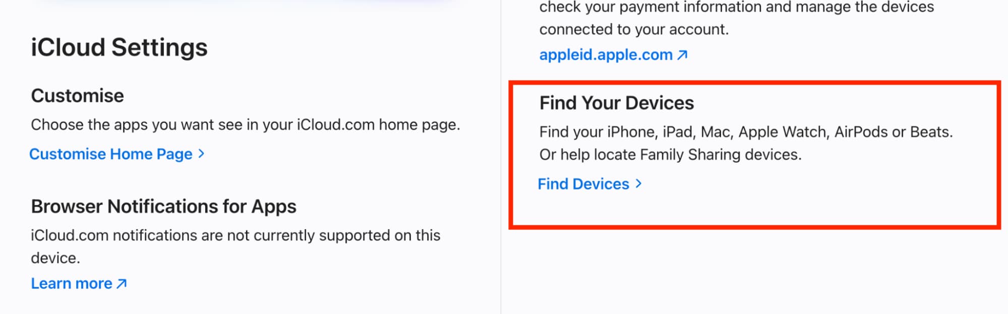 iCloud Find Your Devices