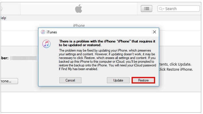 Restaurar iPhone mediante iTunes