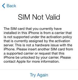 Invalid SIM message on iPhone