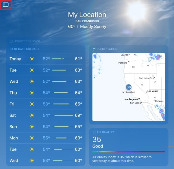 weather app menu