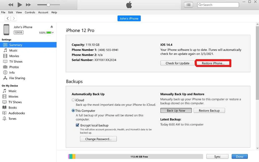 restore iphone through itunes