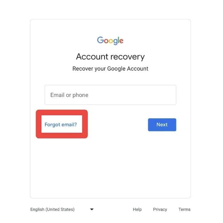 Click Forgot Email to Recover Google Account