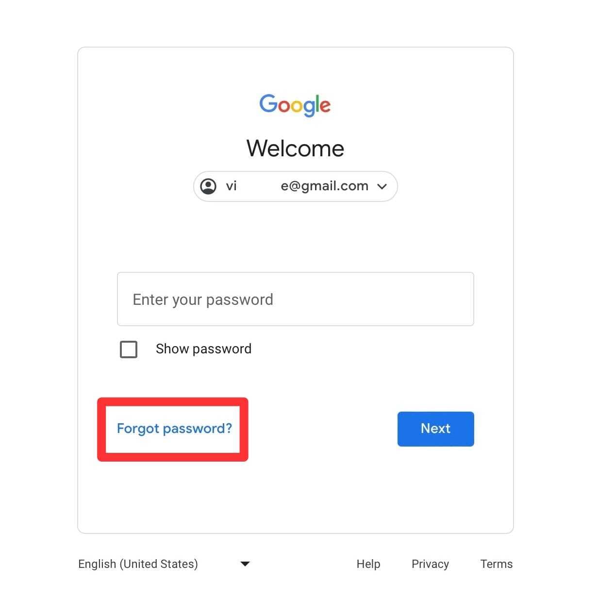 Click Forgot Password to Recover Google Account