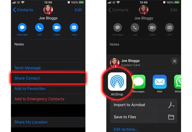 Click on AirDrop to manage iPhone contacts. 