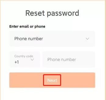 Enter your email address or phone number and click Next 