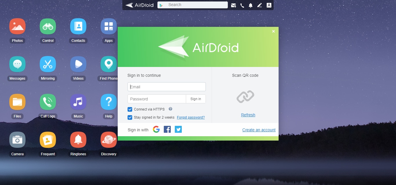 User-Interface of AirDroid.