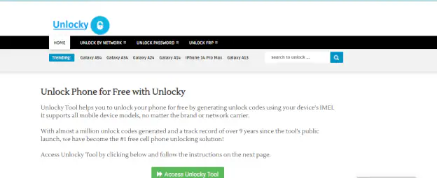 website interface of unlocky 