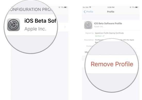 remover perfil de software beta do iOS