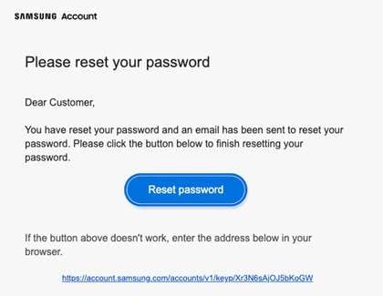 Start resetting the Samsung account password