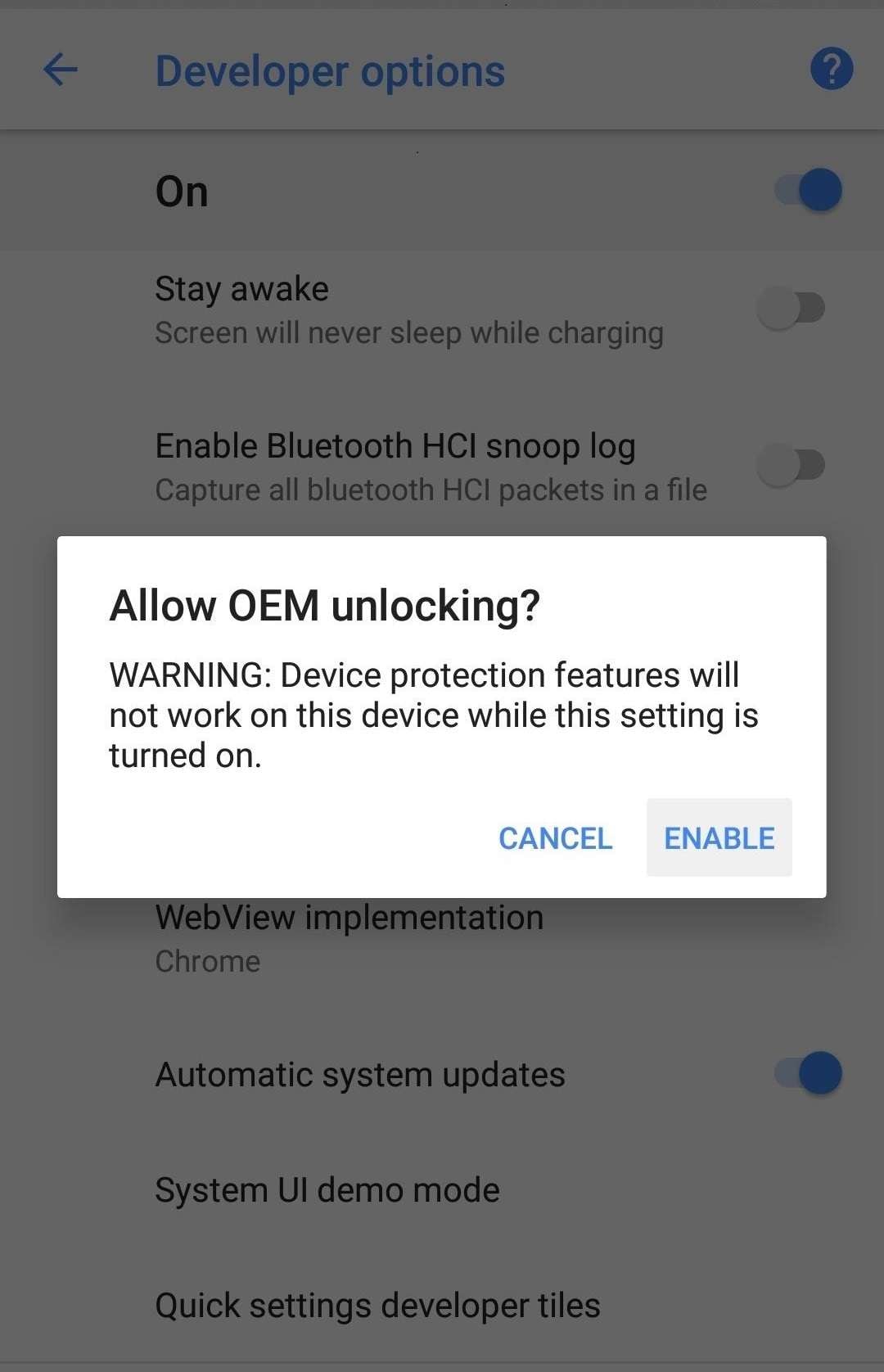 allow oem unlocking pop-up